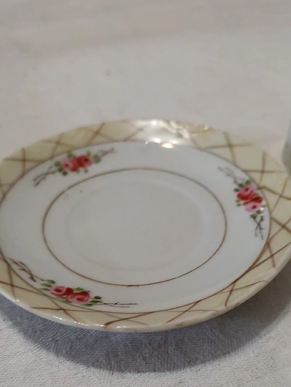 Porcelain Floral Demitasse Cup & Saucer with Salt and Pepper Shakers - Cream